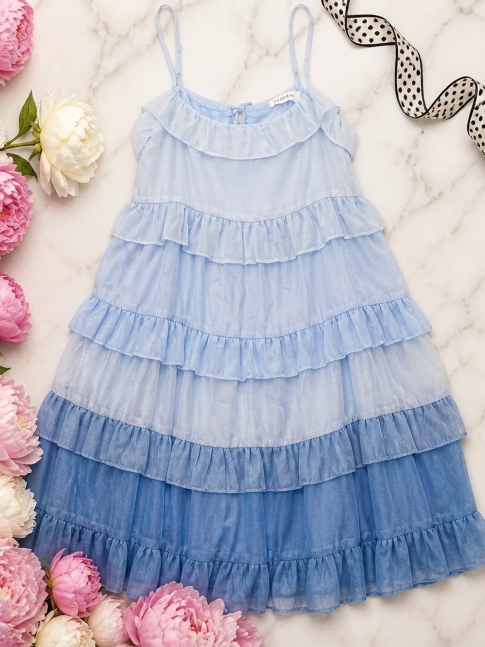 Storia Light Blue Ombre Ruffle Tiered Dress